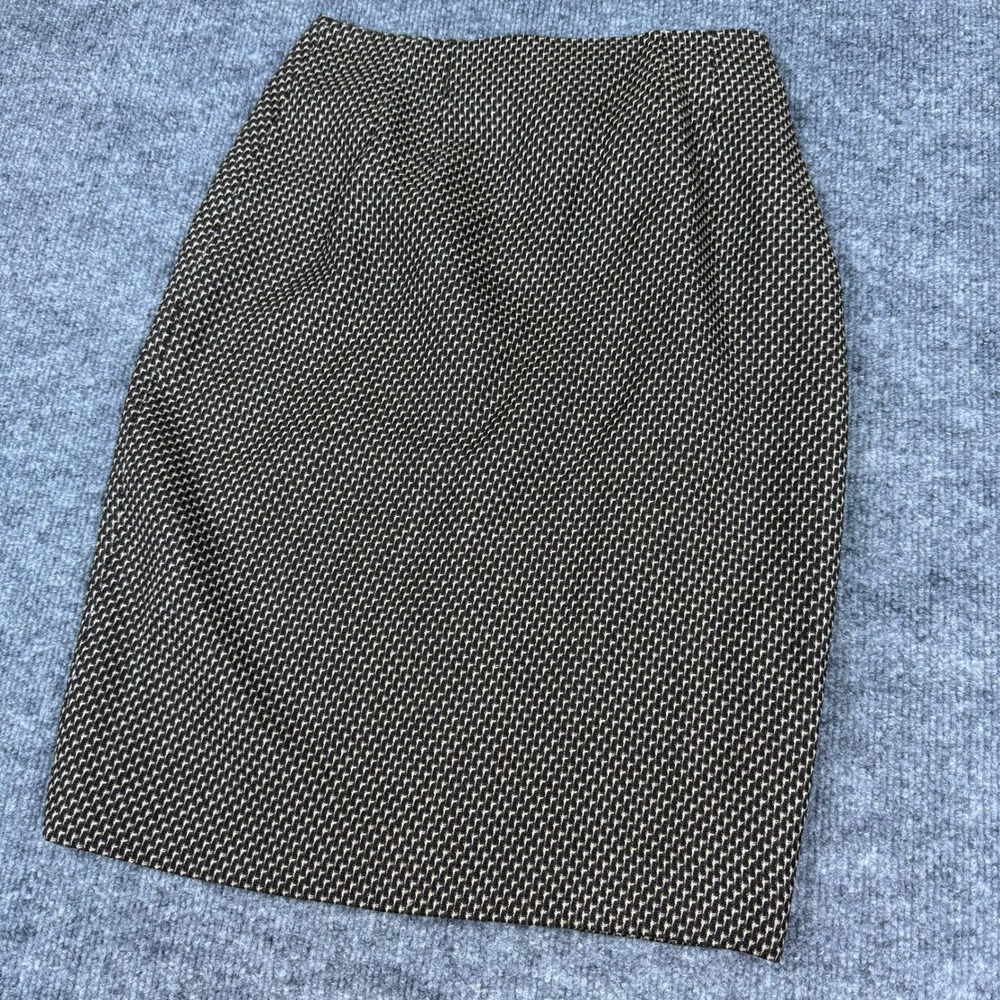 Linda Allard Ellen Tracy Women's 100% Wool Pencil Skirt Brown Beige Textured